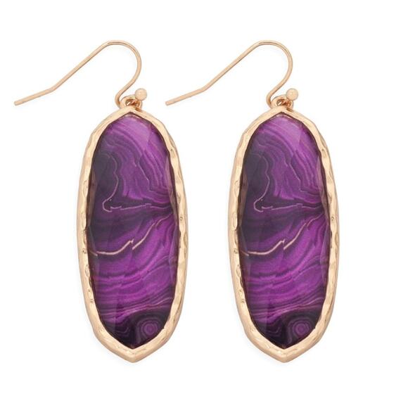 PURPLE Agate Look Oval Large Earrings with Gold Tone Hardware NEW - Picture 6 of 9